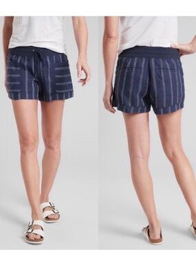 Athleta Blue Striped Cabo Linen Shorts